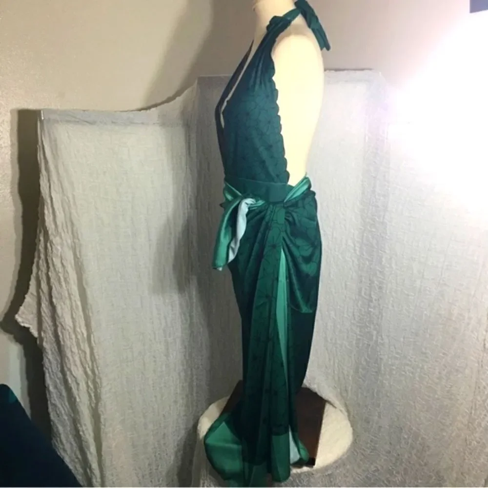Green Floral Swimsuit & Sarong Set Size Large